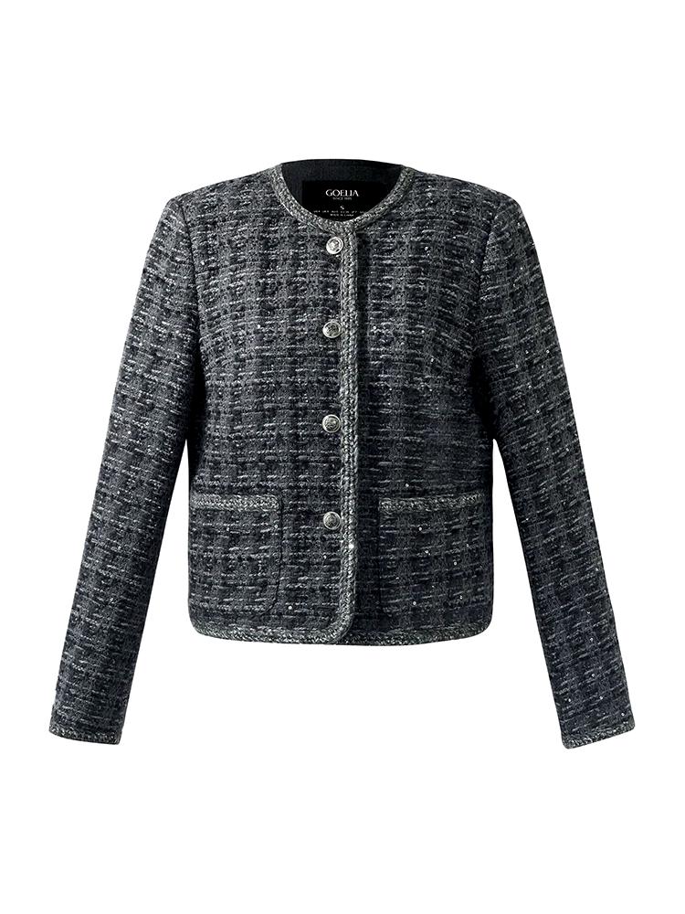 Wool Blend Tweed Sequins Women Crop Jacket Product Image