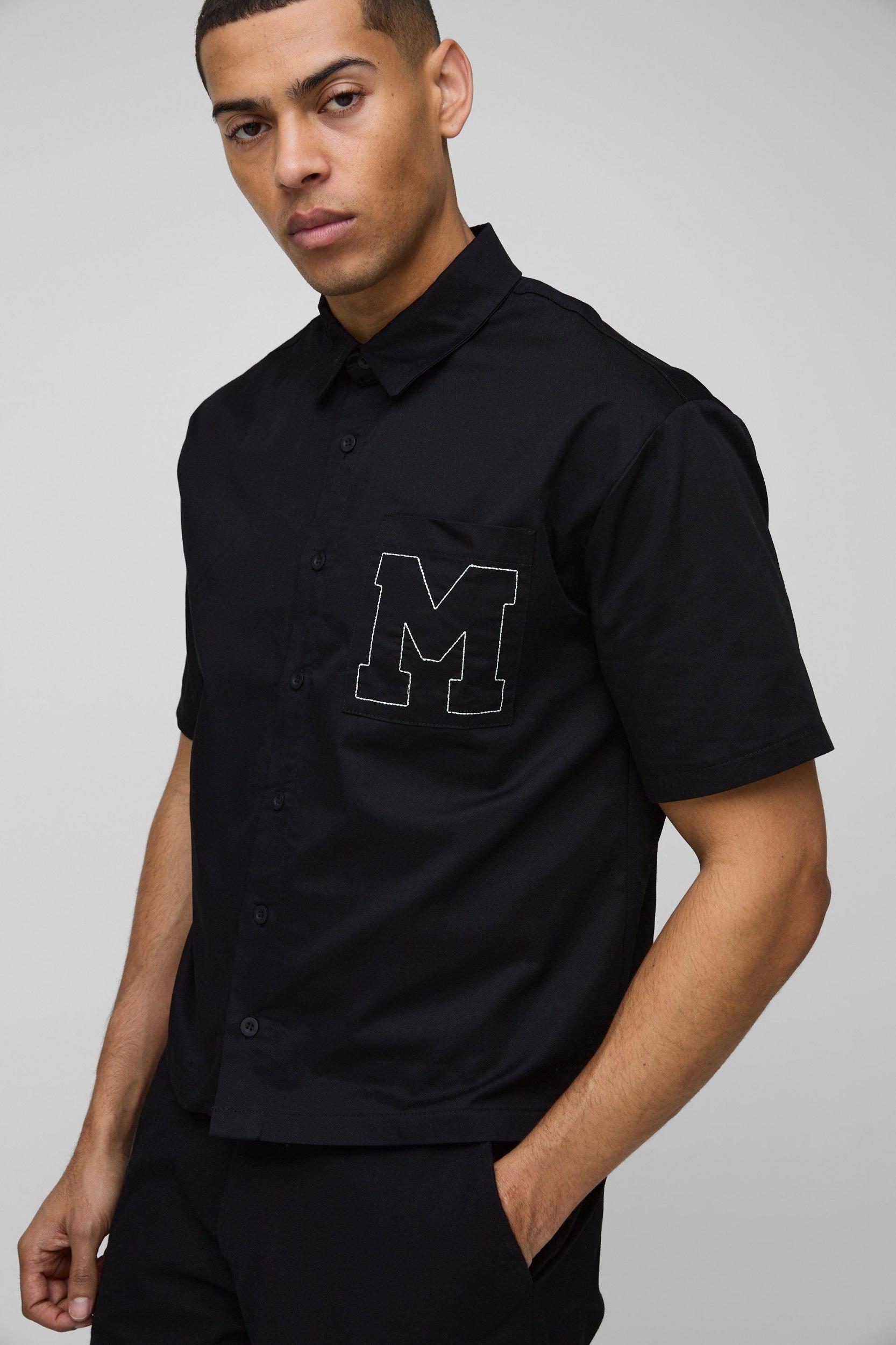 Oversized Boxy Short Sleeve Embroidered Shirt | boohooMAN USA Product Image