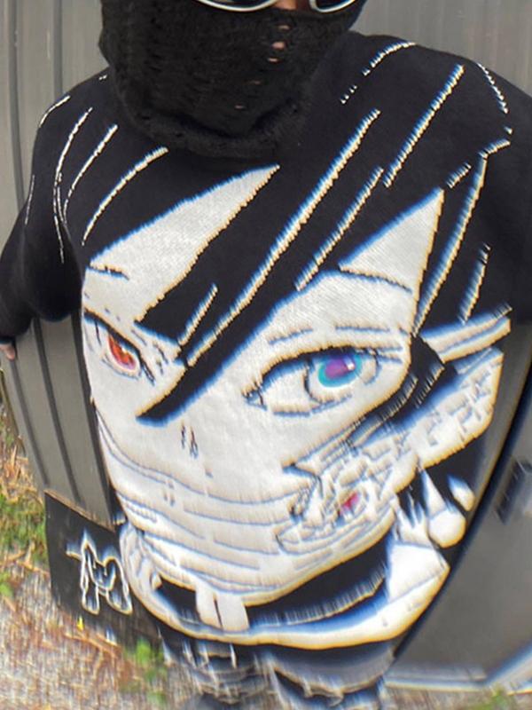 Men's Anime Print Knit Pull Over Sweater Product Image