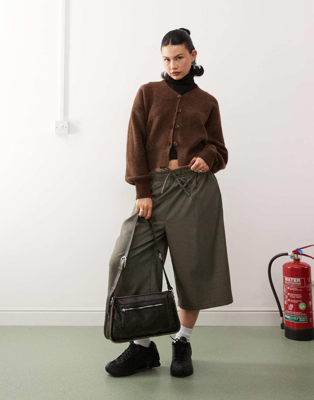 COLLUSION knit balloon sleeve cardigan in mocha Product Image