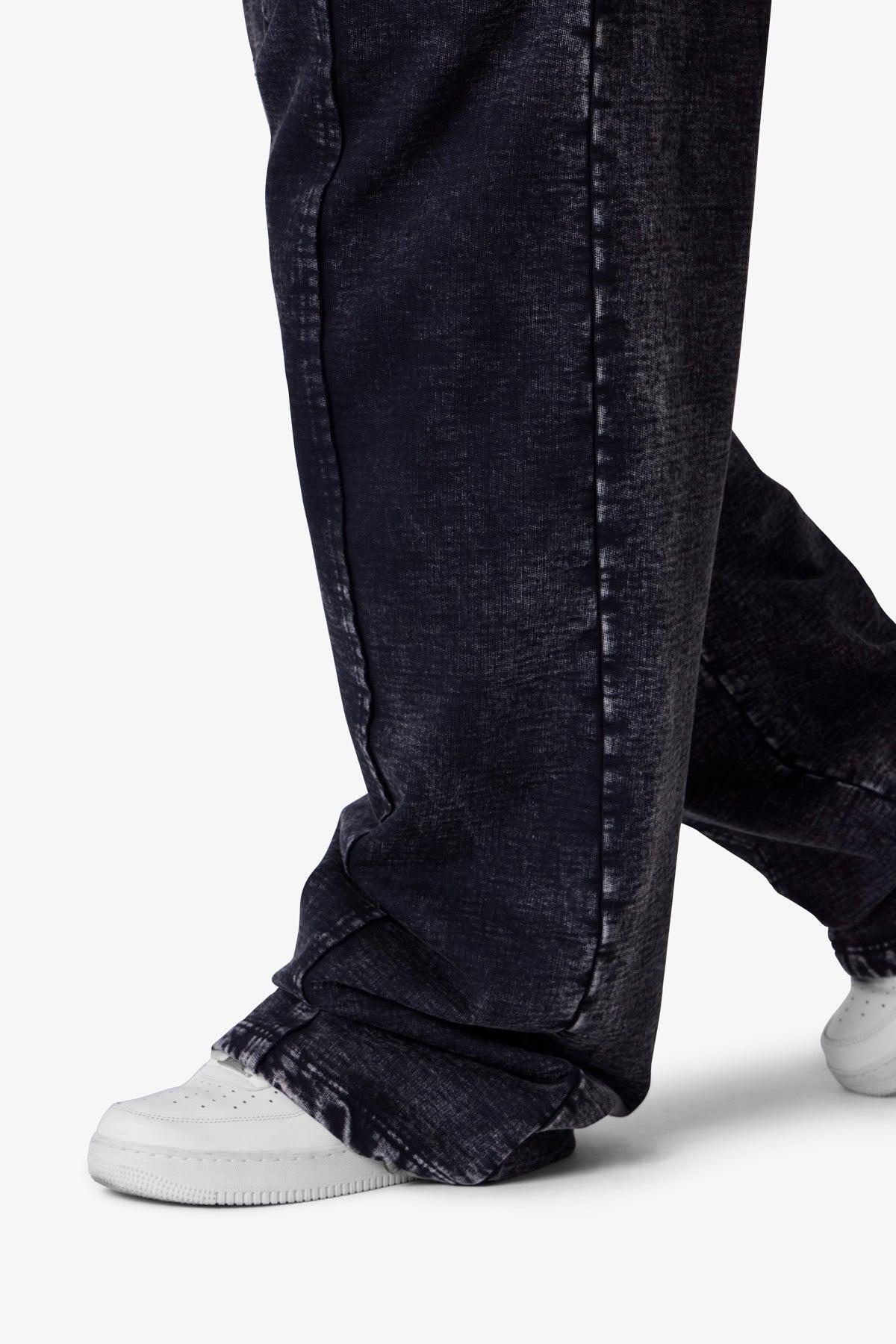 Frayed Seam Acid Wash Sweatpants - Black Product Image