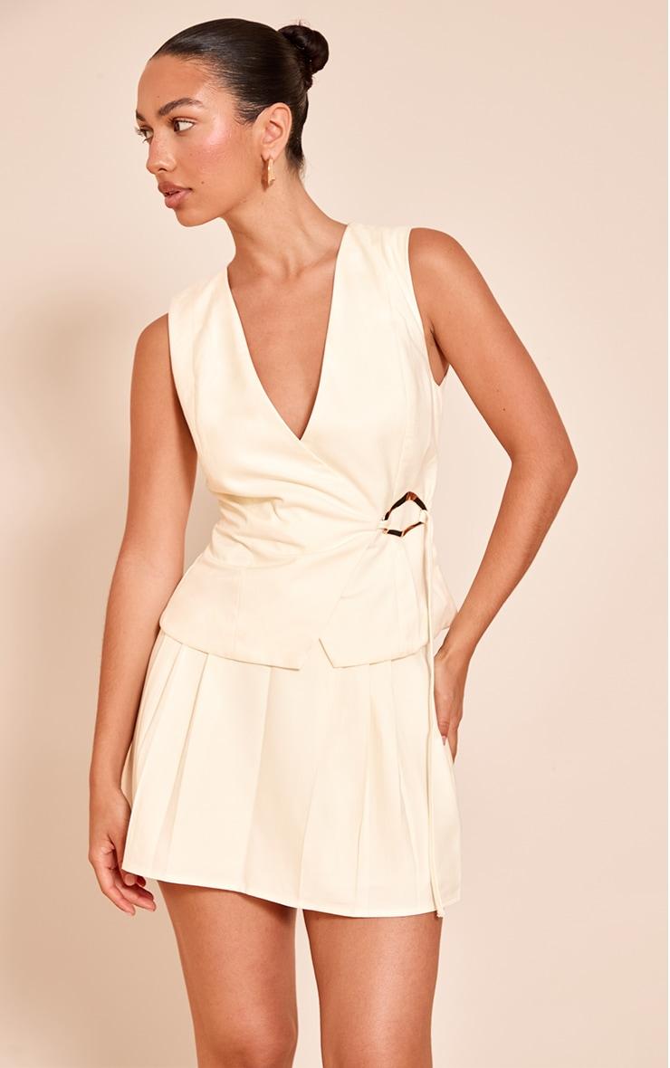 Cream Woven Pleated Mini Skirt Product Image