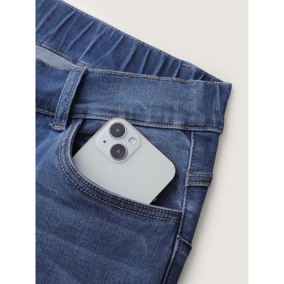 Plus Size Supersoft Stretchy Waist Skinny-Fit Jeans Women Denimlightblue Leisure Topstitching High stretch Slanted pocket Jeans BloomChic 22/3X Product Image