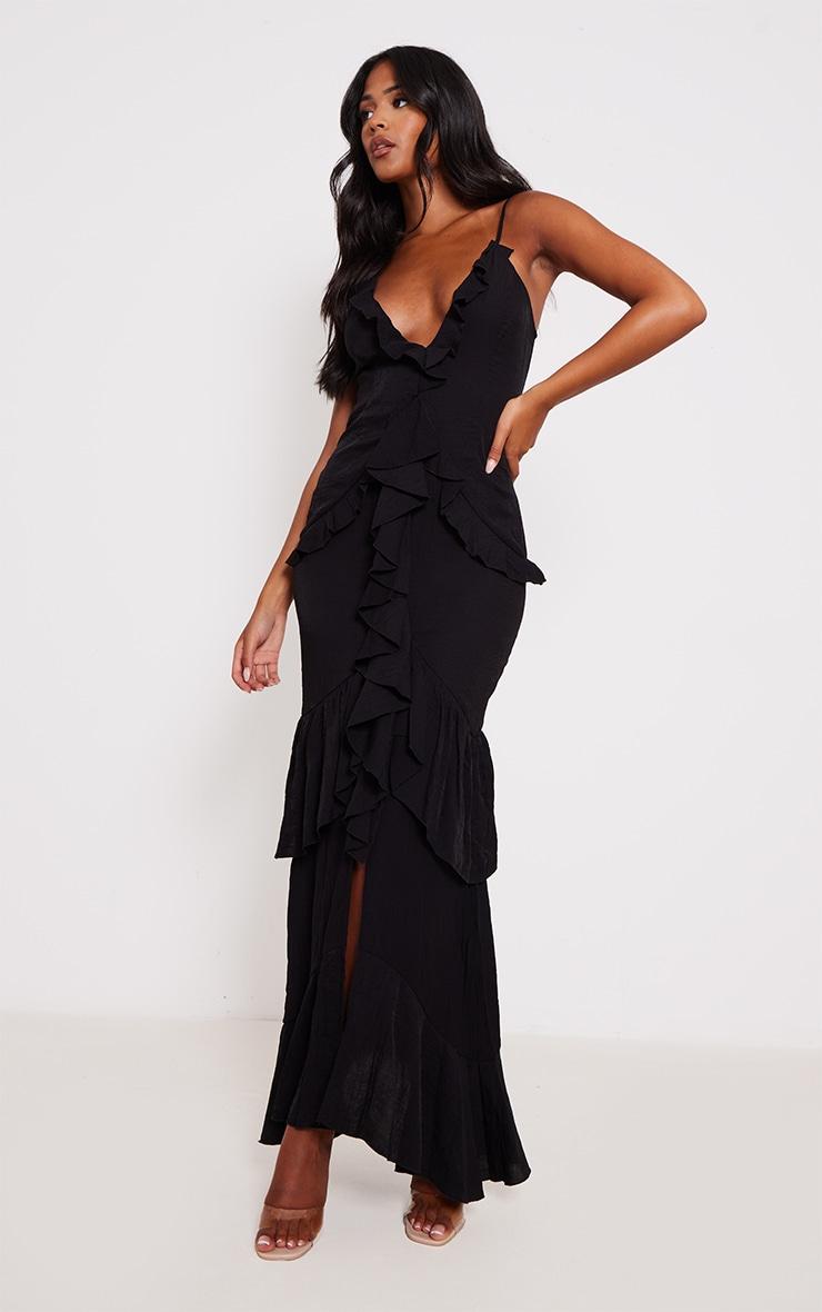 Tall Black Textured Frill Maxi Dress Product Image