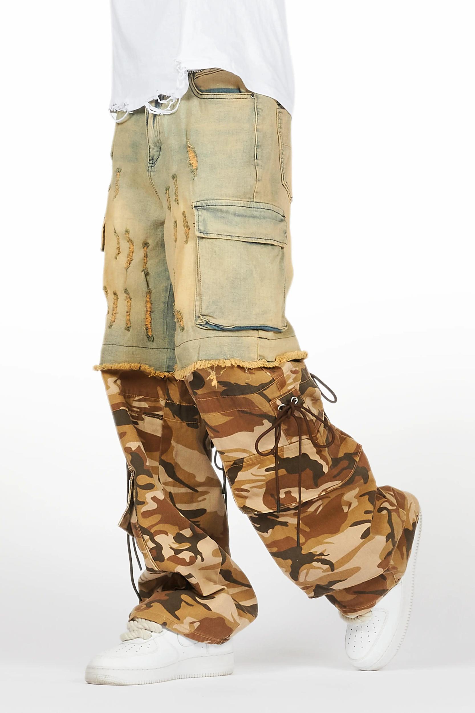 Baatar Blue/Brown Camo Baggy Fit Jean Male Product Image