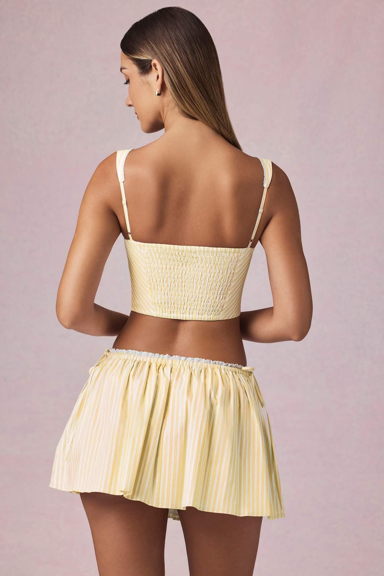 Ruched Drawstring Mini Skirt in Lemon Yellow Stripe Product Image