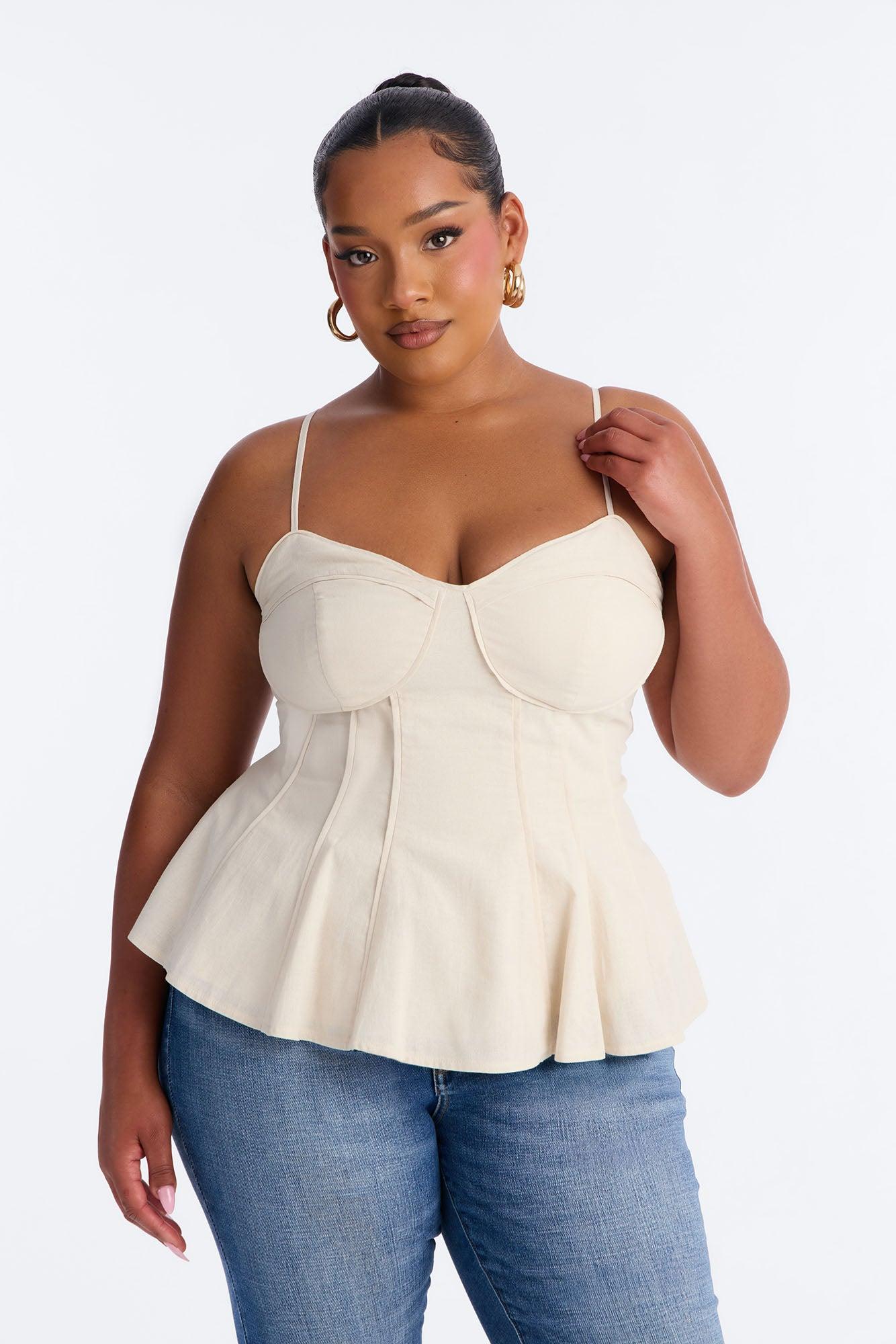 Pretty Please Peplum Linen Babydoll Top - Beige Female Product Image