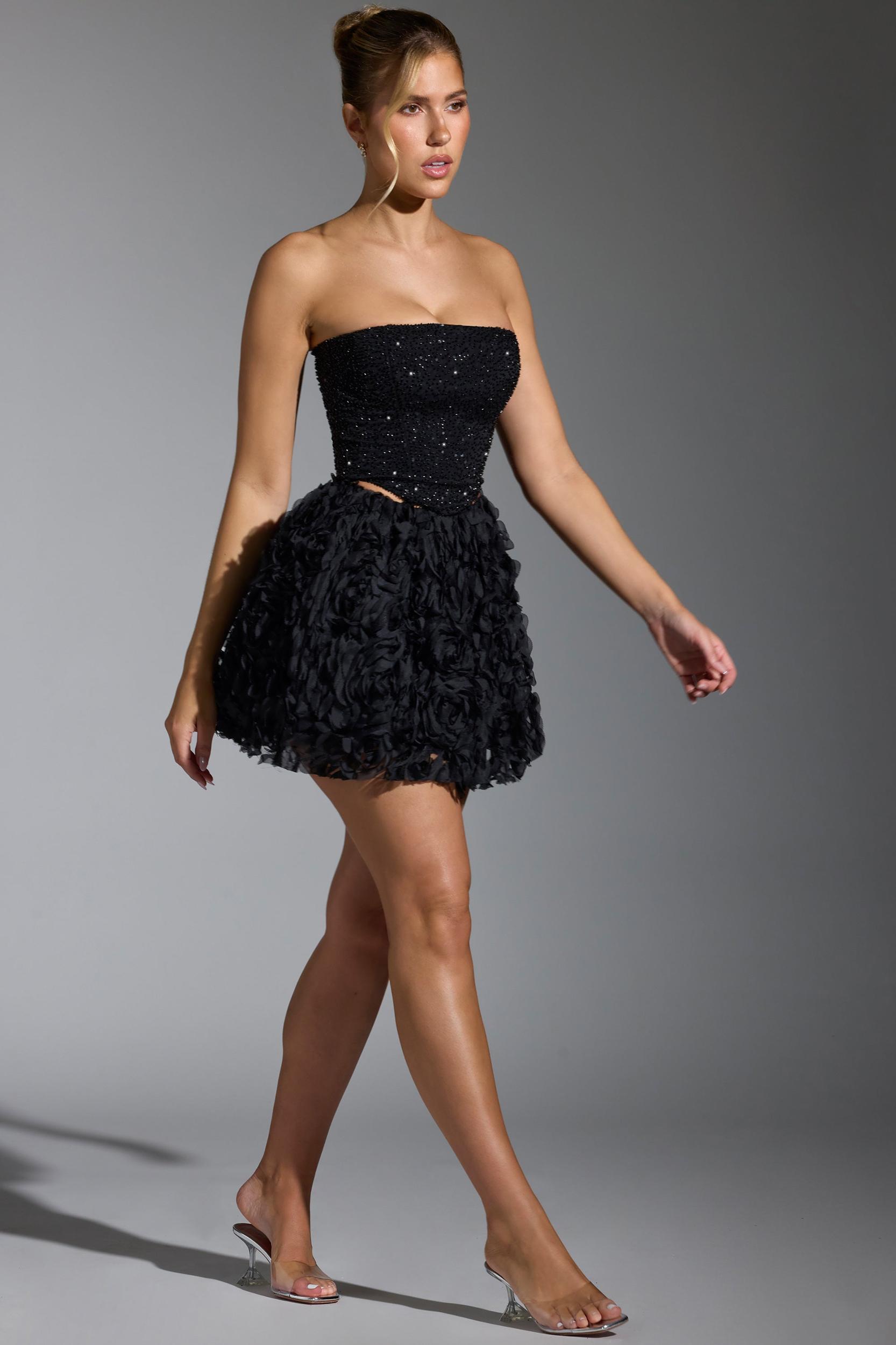 Floral-Appliqué Mini Skirt in Black Product Image