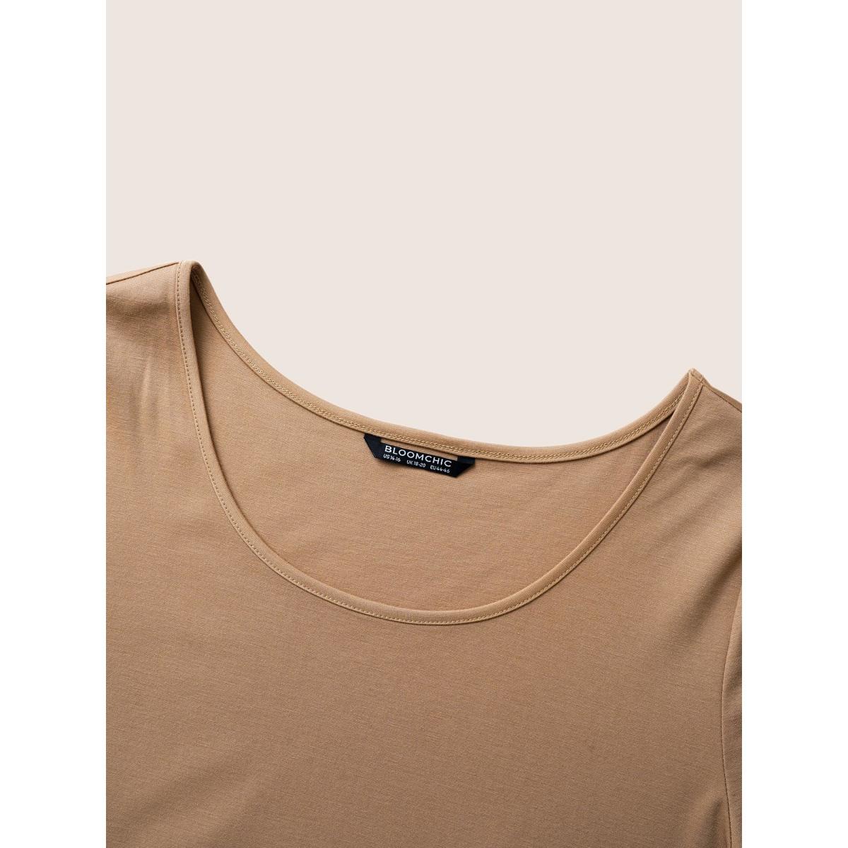 Plus Size Basic Solid Round Neck T-shirt LightBrown Women Basics Non Plain Round Neck Everyday T-shirts BloomChic 14-16/1X Product Image