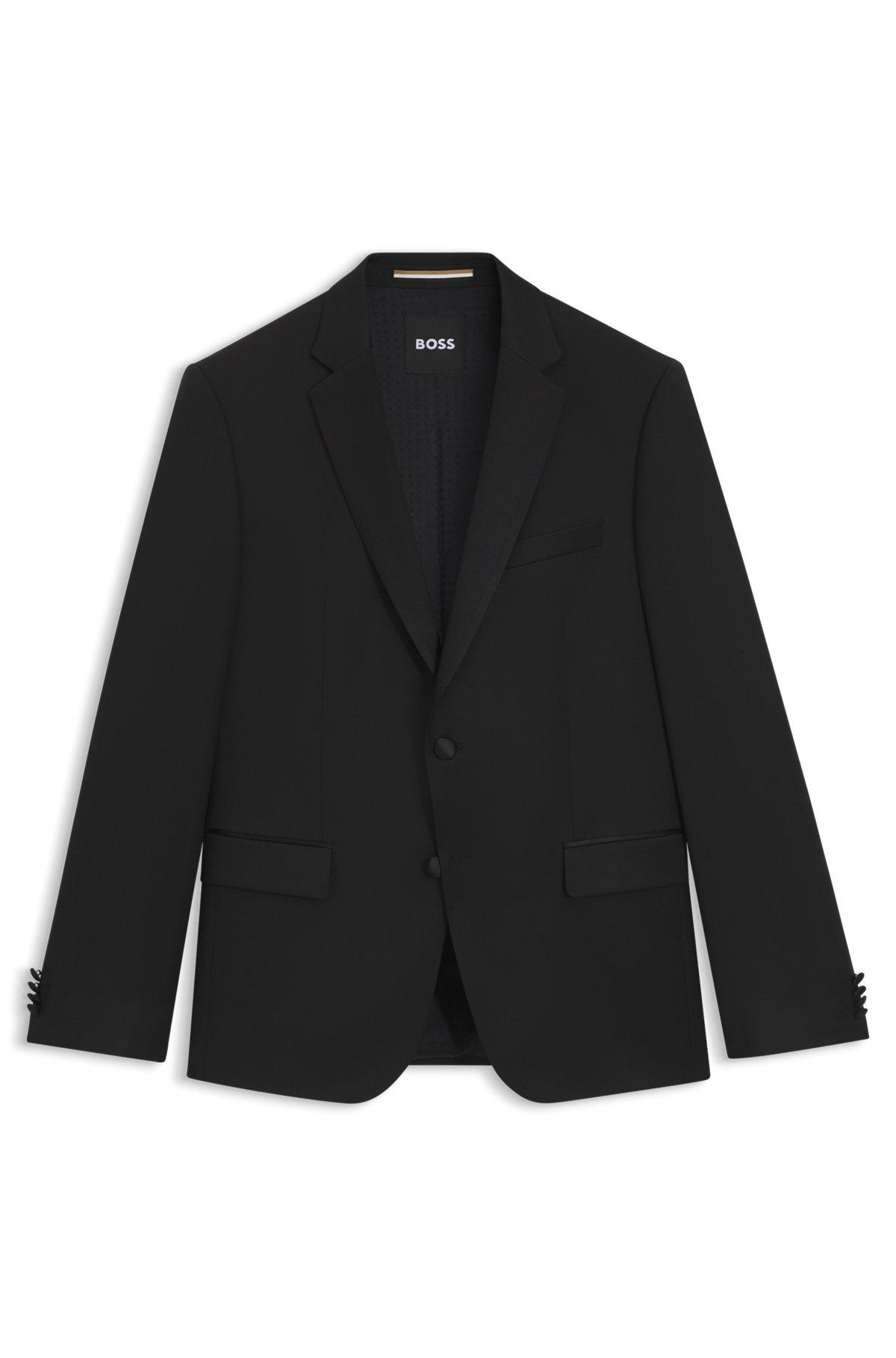 BOSS - Slim-fit tuxedo jacket in virgin-wool serge - Black Product Image
