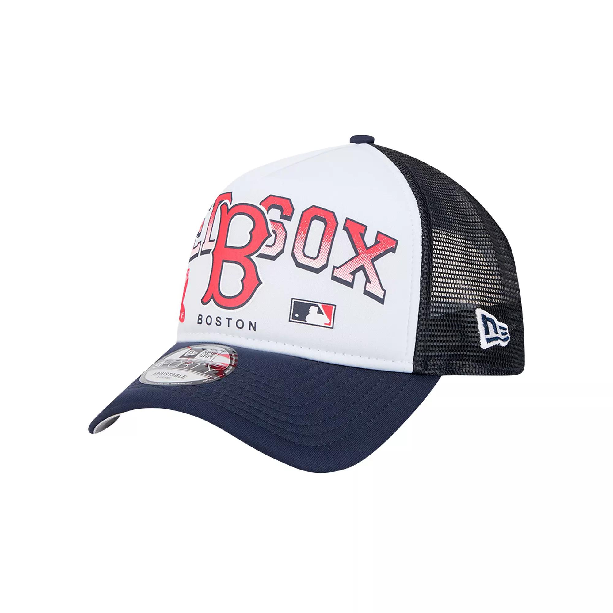 Men's New Era White Boston Red Sox Retro Wordmark 9FORTY A-Frame Trucker Adjustable Hat Product Image