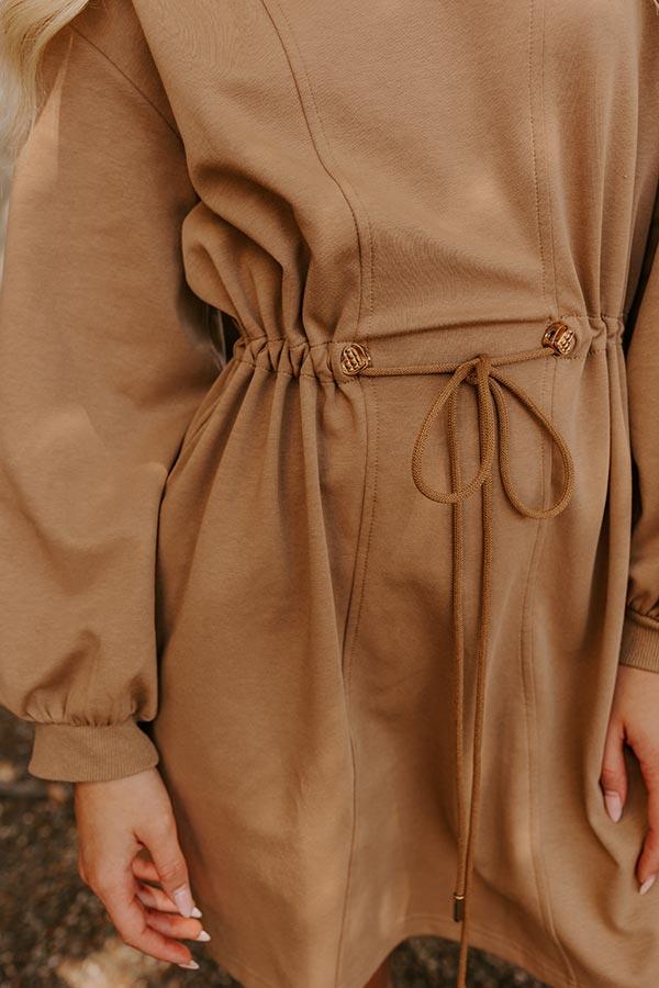 Latte Run Drawstring Mini Dress in Iced Mocha Product Image