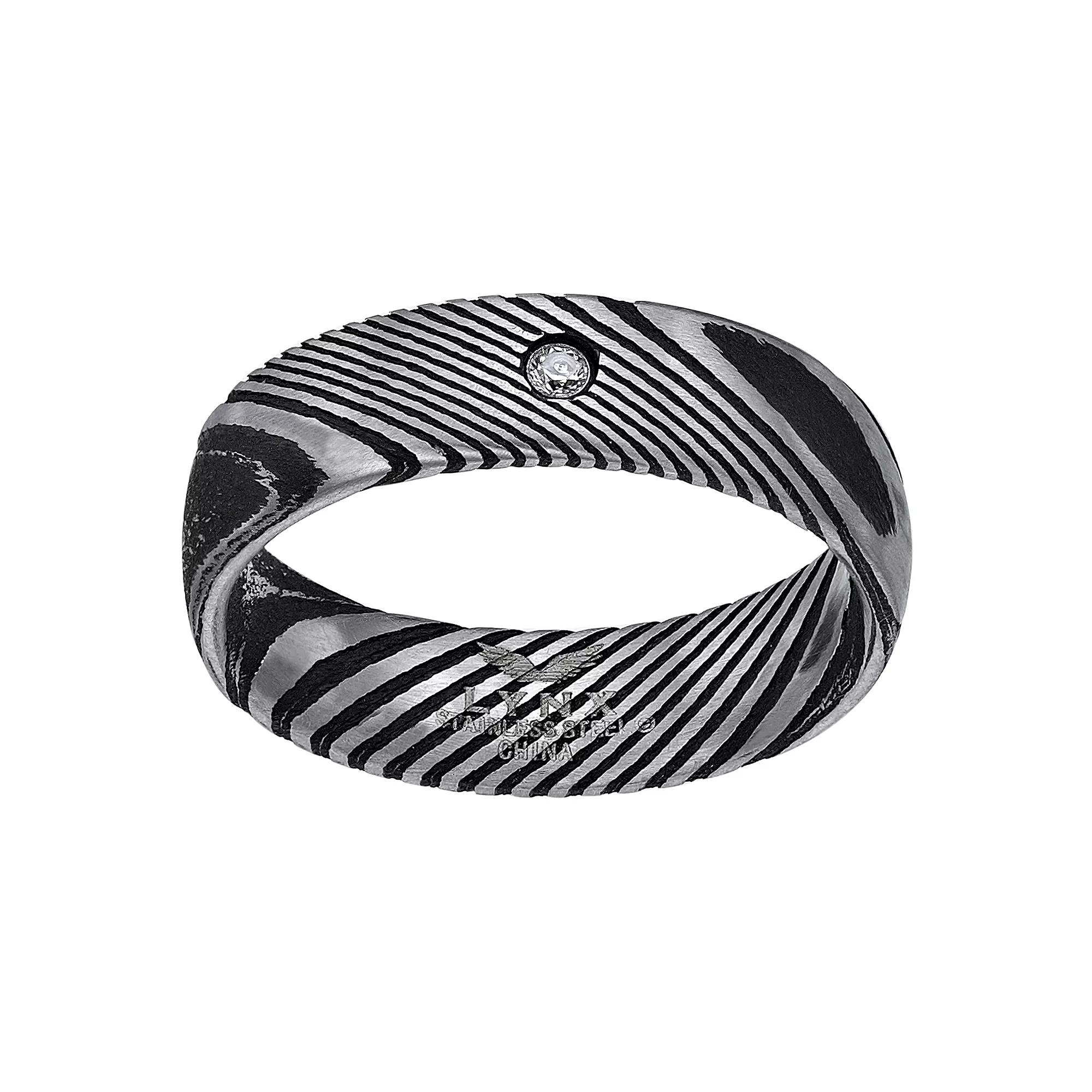 LYNX Men's Damascus Steel Black Ion-Plated Cubic Zirconia Ring, Size: 12, Two Tone Product Image