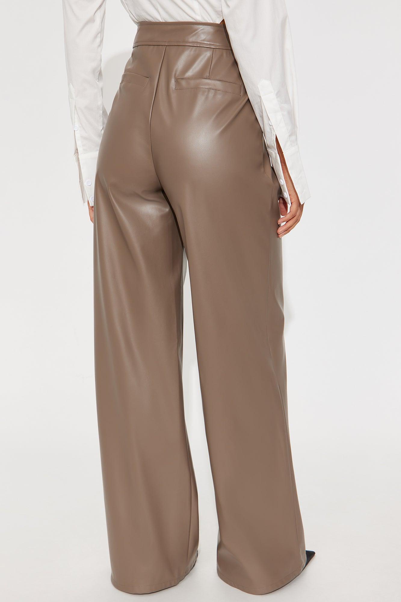 Going Somewhere Faux Leather Wide Leg Pant 33 - Mocha Female Product Image