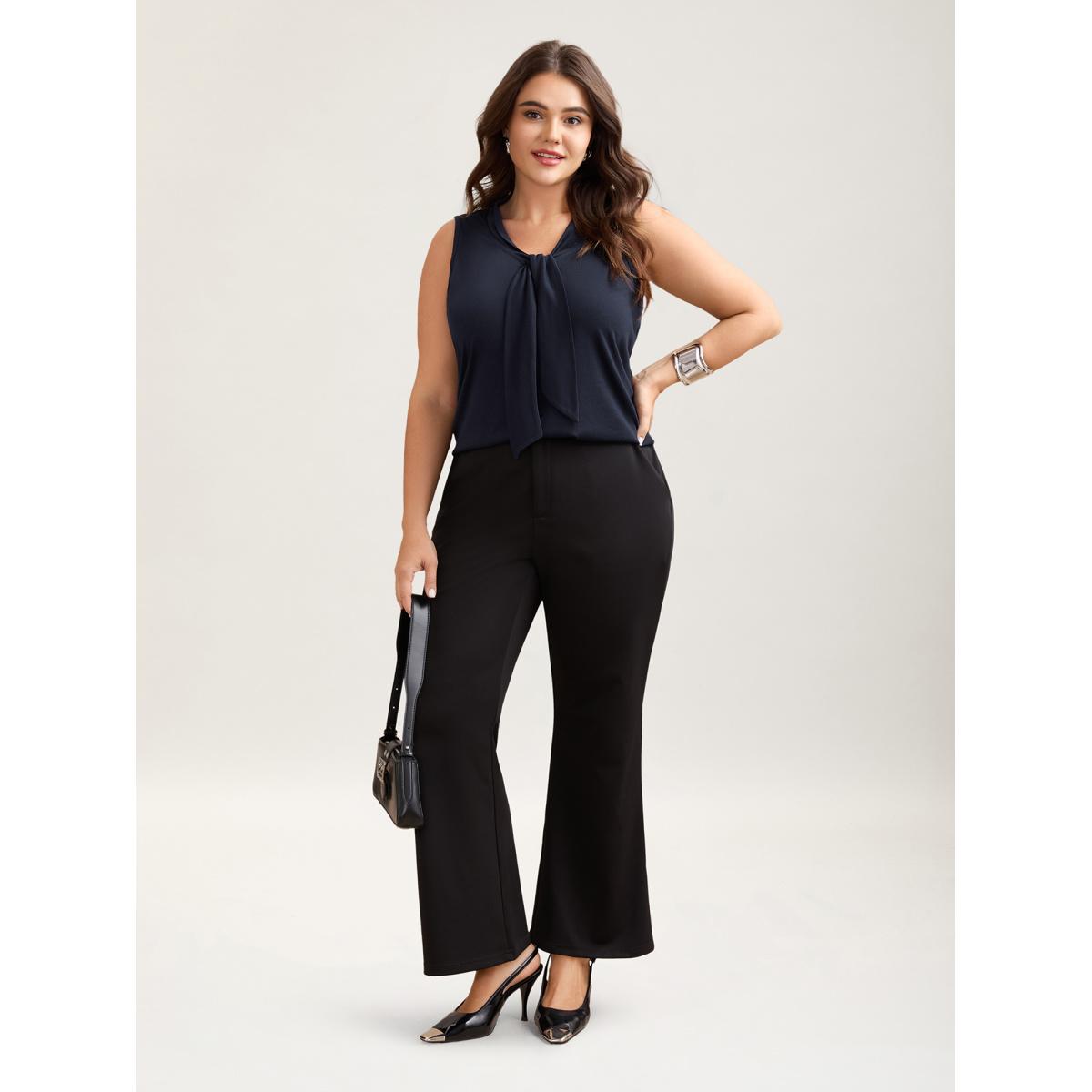 Plus Size Knotted Neckline Fitted Sleeveless Blouse Women Indigo Office Non Ribbon-tied collar Office Tank Tops Camis BloomChic 26/4X Product Image