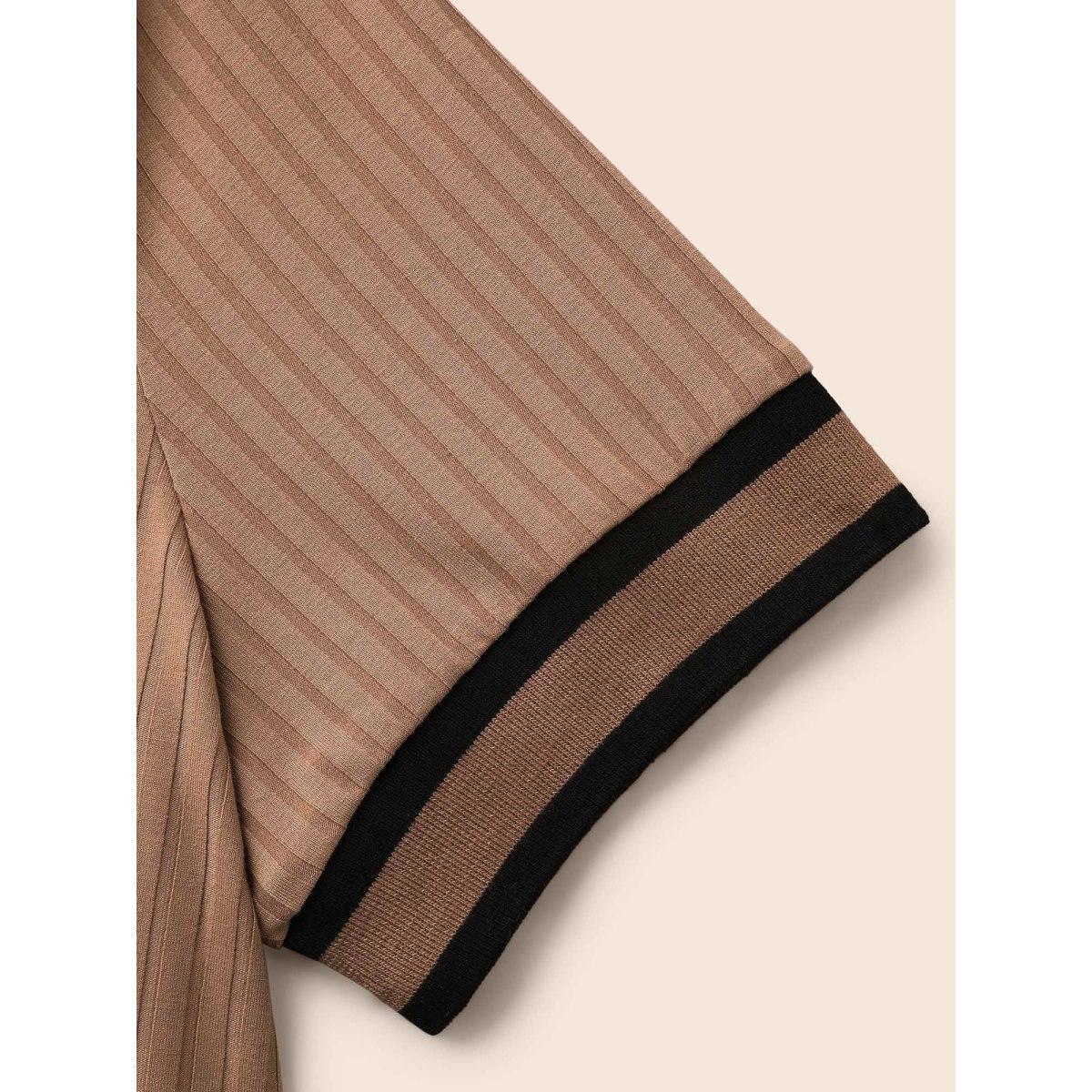 Plus Size Crew Neck Pit Strip Contrast Trim T-shirt LightBrown Women Casual Texture Round Neck Everyday T-shirts BloomChic 10/M Product Image