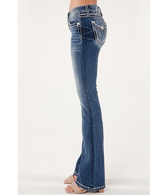 Miss Me Mid Rise Border Embroidered Bootcut Jeans Product Image