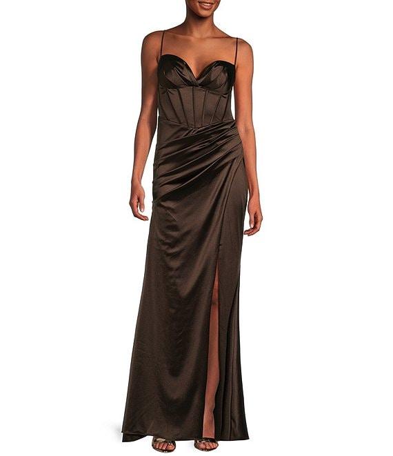 B. Darlin Spaghetti Strap V-Neck Bustier Lace Up Back Dress Product Image