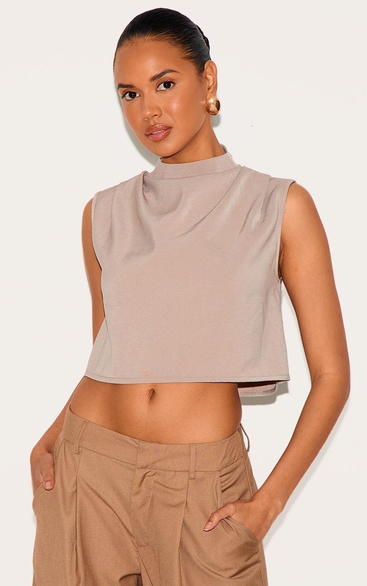 Mushroom Woven Pleated Boxy Top Product Image