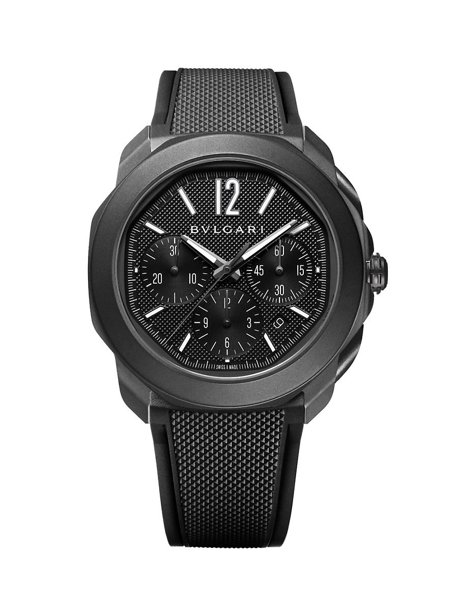 Mens Octo Roma Black Stainless Steel, Rubber & Alligator Leather Chronograph Watch/42MM Product Image