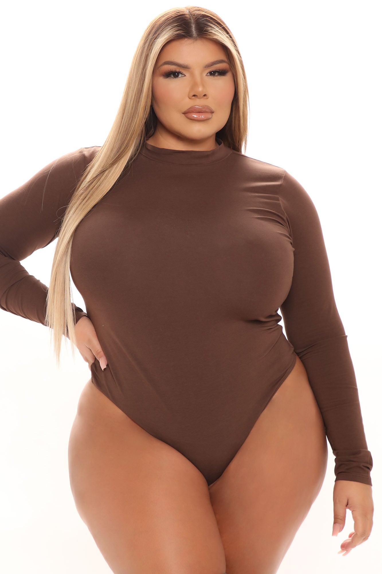 Melanie Mock Neck Bodysuit - Chocolate Product Image