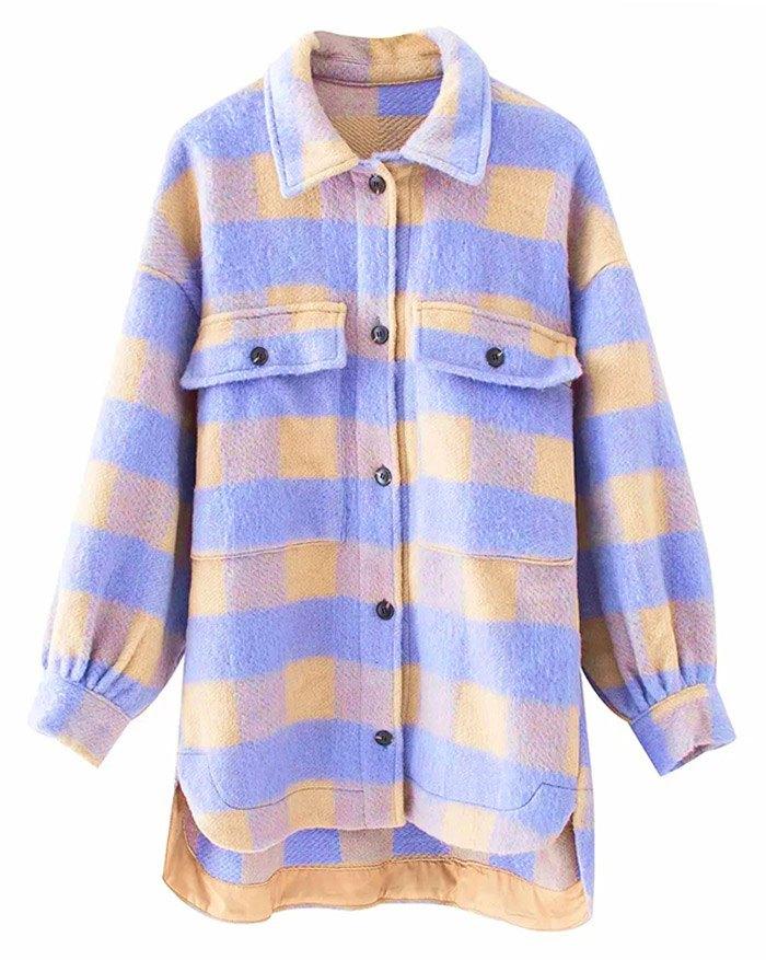 Single-breasted Plaid Loose Coat Product Image
