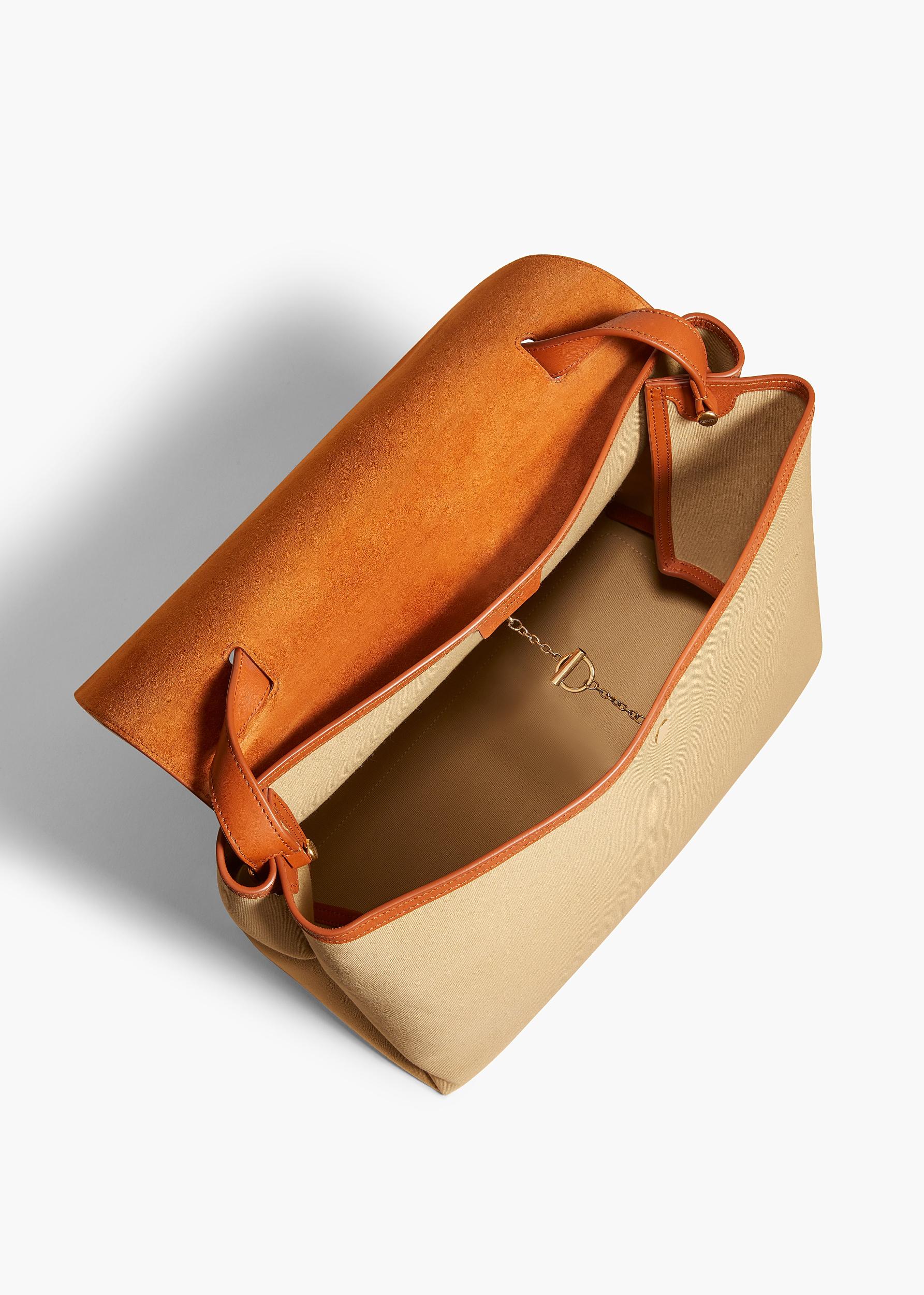 Large Lia Bag in Tan Leather and Honey Canvas Product Image