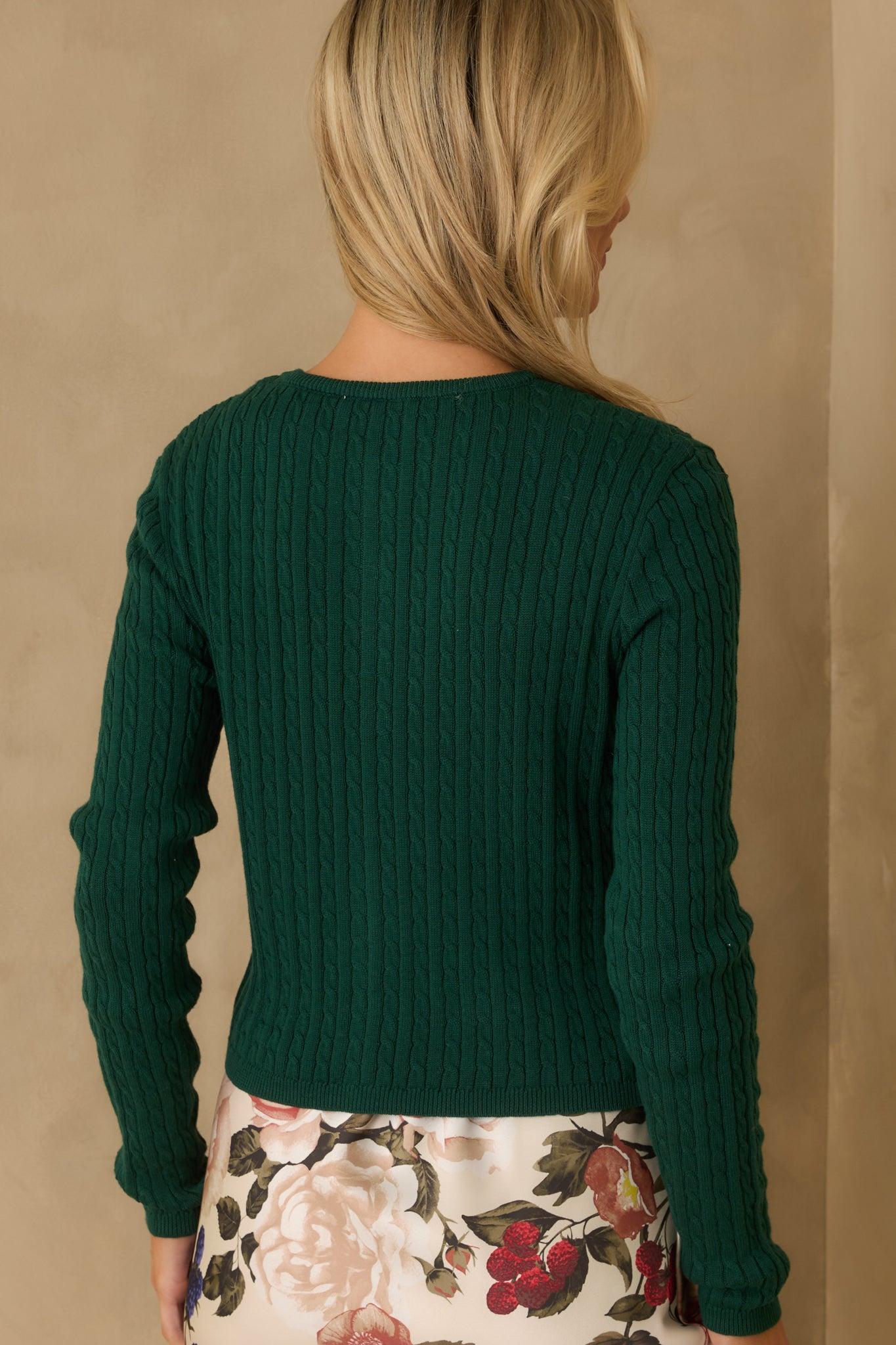 Easy to Admire Hunter Green Cotton Cable Knit Cardigan L / Hunter Green Product Image