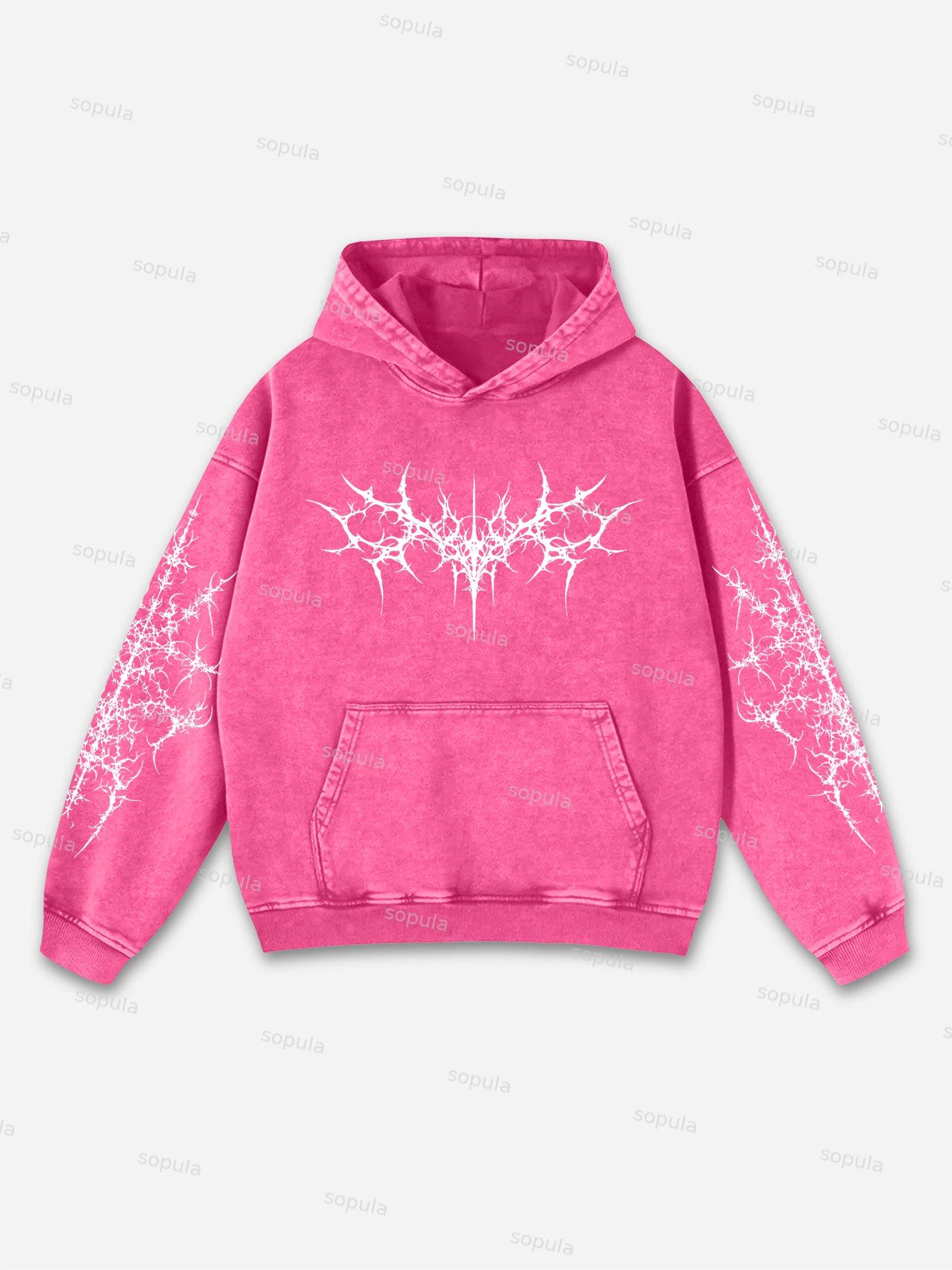 Vintage Pattern Print Acid Washed Oversized Hoodie Product Image