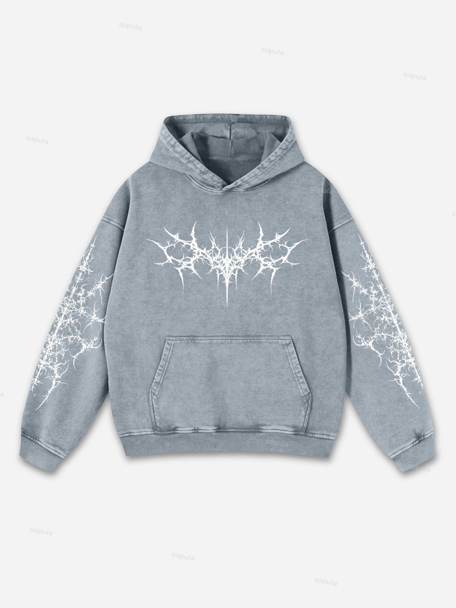 Vintage Pattern Print Acid Washed Oversized Hoodie Product Image