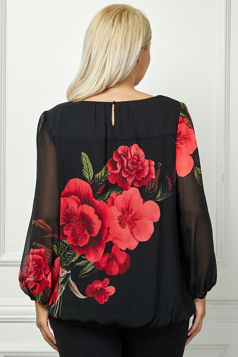 Bubble Hem 3/4 Tie Sleeve Blouse in Ivory - Plus Product Image