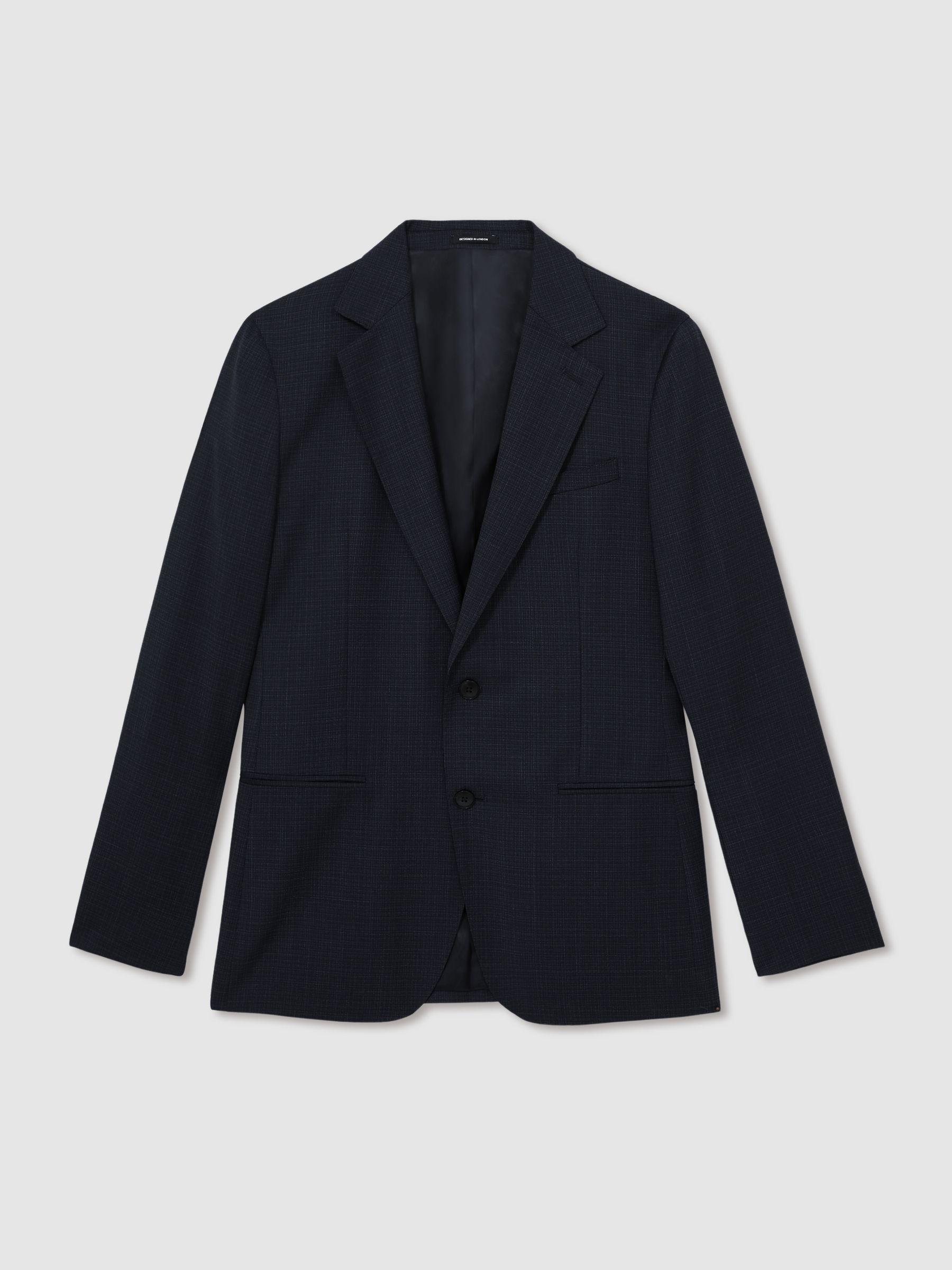 Slim-Fit Single-Breasted Textured Wool-Blend Suit Blazer in Navy Product Image