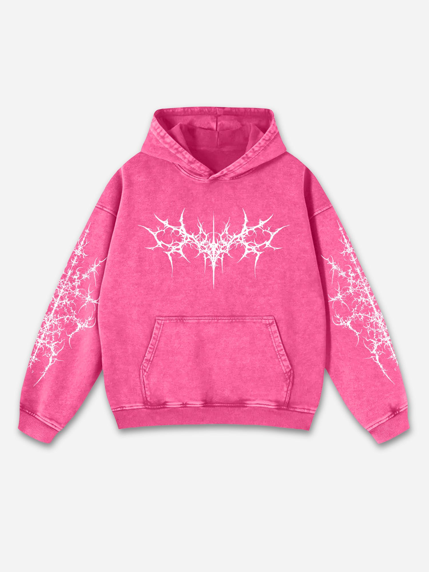 Vintage Pattern Print Acid Washed Oversized Hoodie Product Image