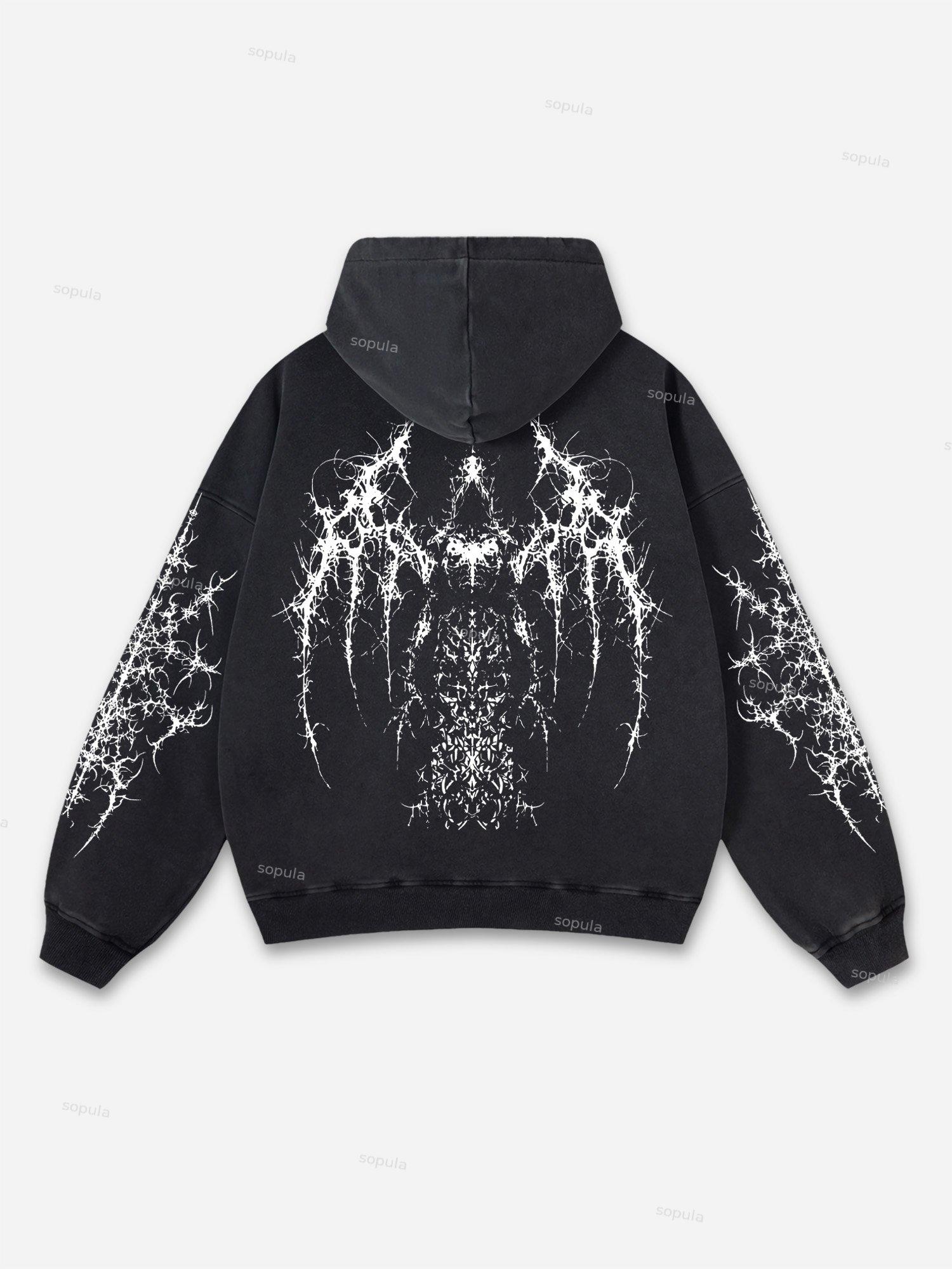 Vintage Pattern Print Acid Washed Oversized Hoodie Product Image