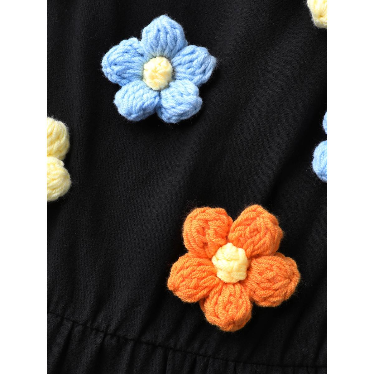 Plus Size Cotton Crochet Floral Stretchy Waist Midi Dress Black Women Non Sleeveless Curvy BloomChic 30/6X Product Image