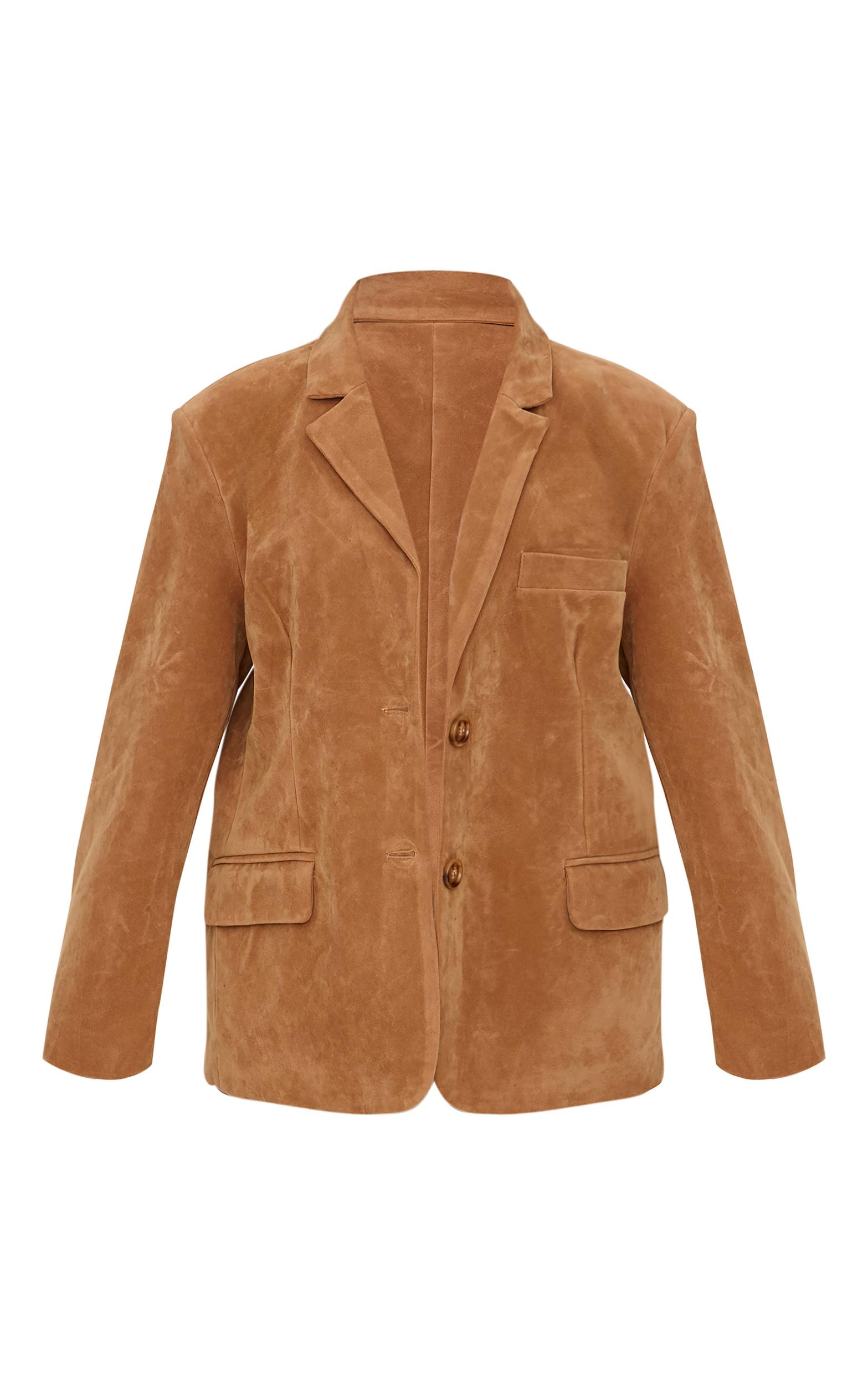 Petite Camel Faux Suede Longline Blazer Product Image