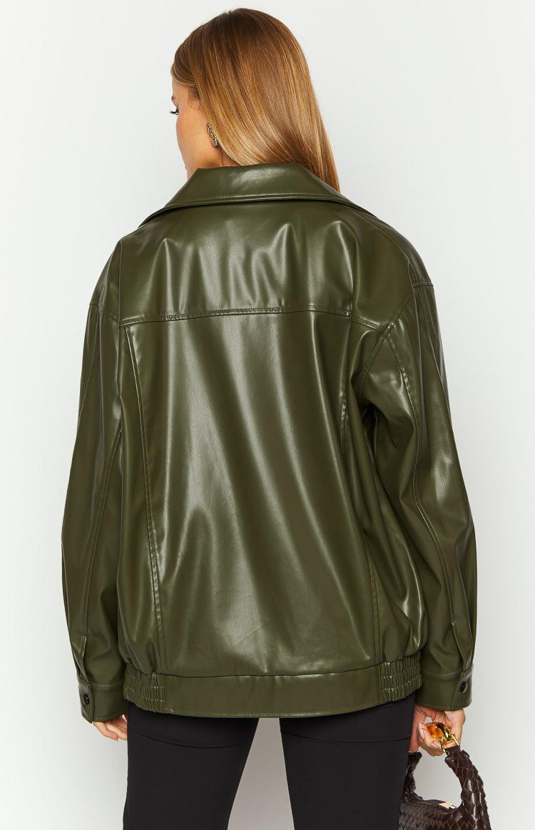 Abbi PU Olive Bomber Jacket Girls Product Image
