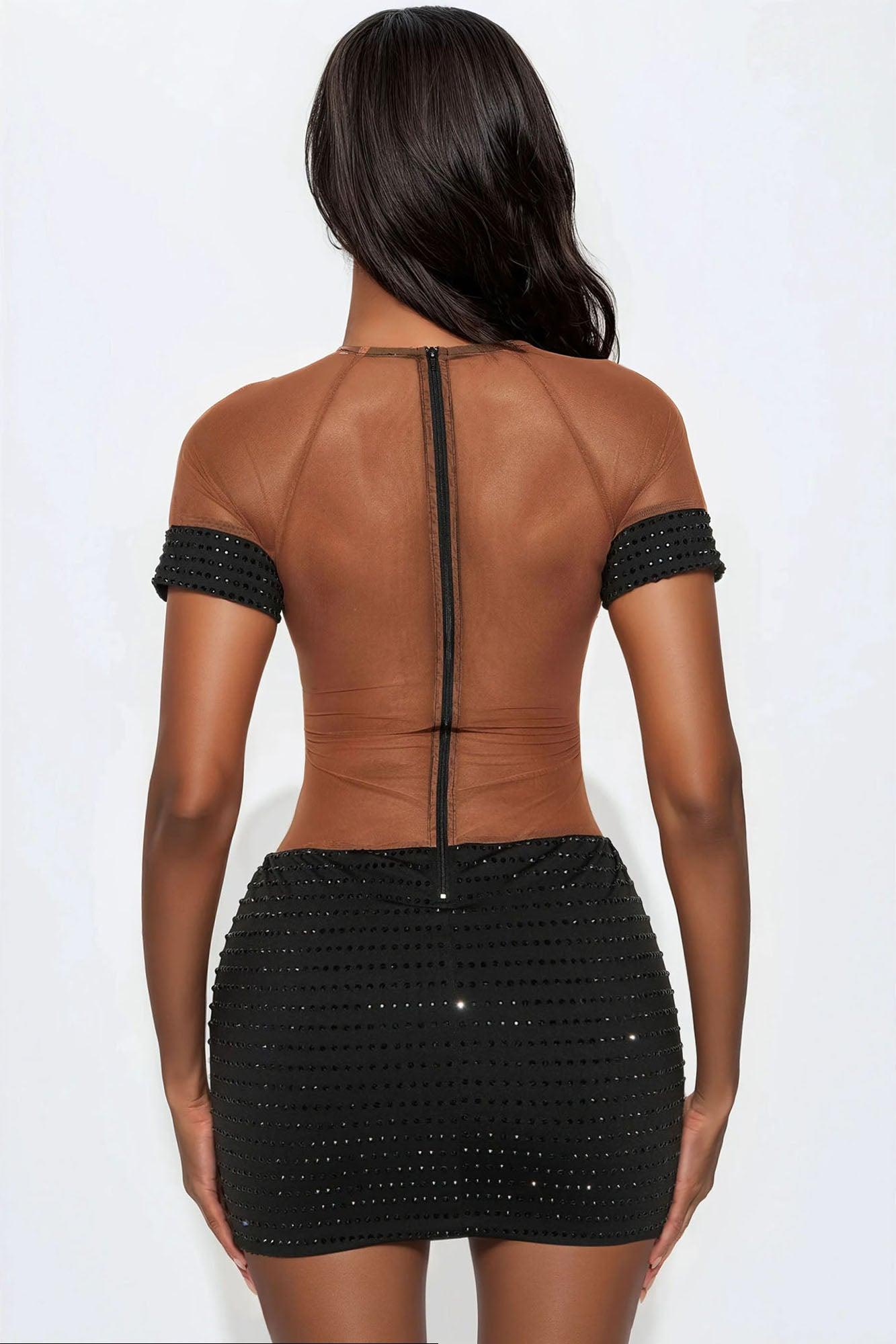 Hit The Scene Embellished Mesh Mini Dress - Nude/combo Female Product Image