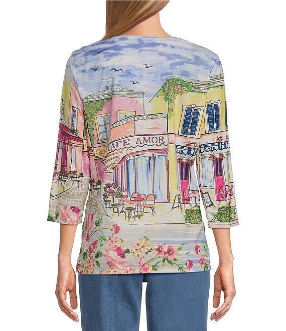 Allison Daley Cafe Social Print 3/4 Sleeve Crew Neckline Knit Top Product Image