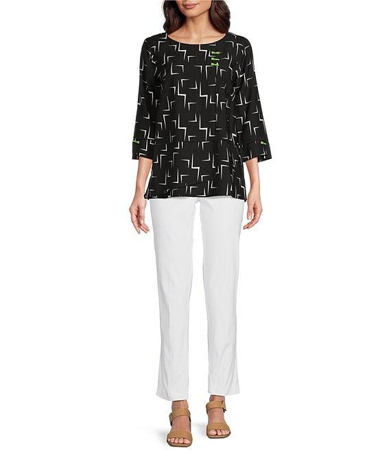 Ali Miles Geometric Print Scoop Neck 3/4 Sleeve Overlap Popover Tunic Product Image