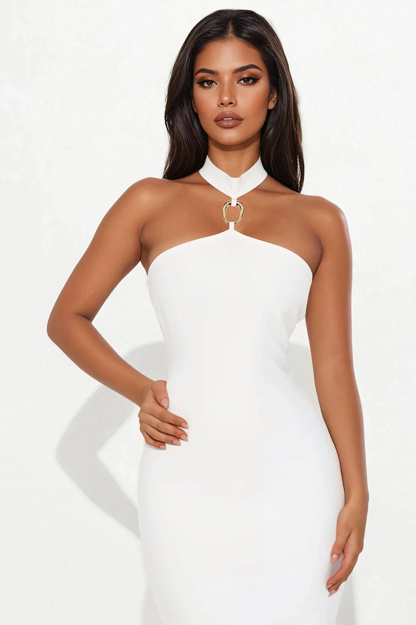 Quinn Bandage Halter Midi Dress - White Product Image