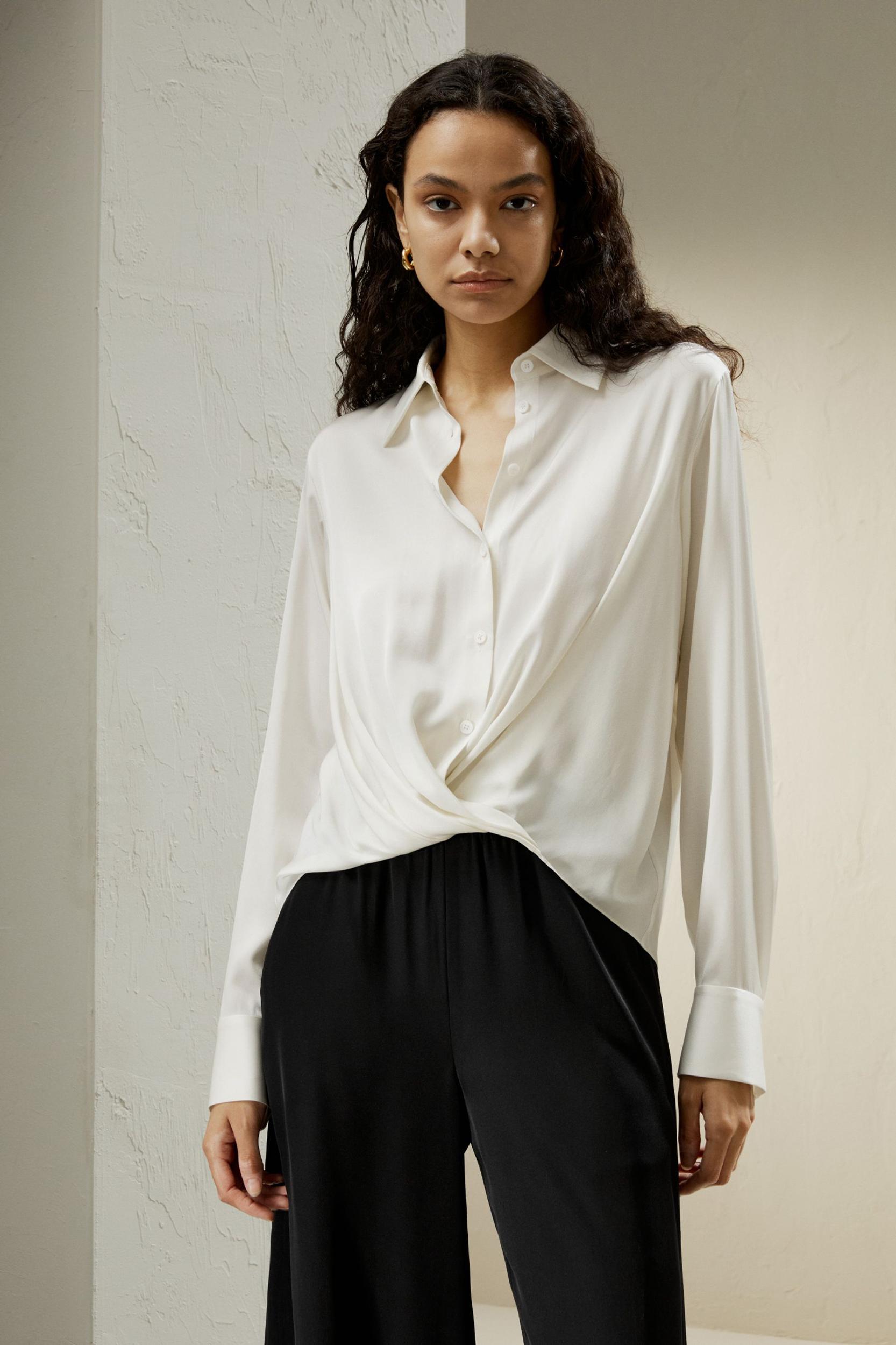 Hem Pleated Silk Blouse Product Image