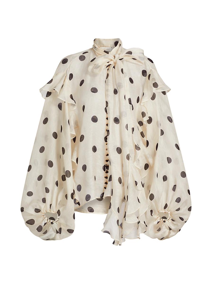 Womens Crush Ruffled Polka Dot Tieneck Shirt Product Image