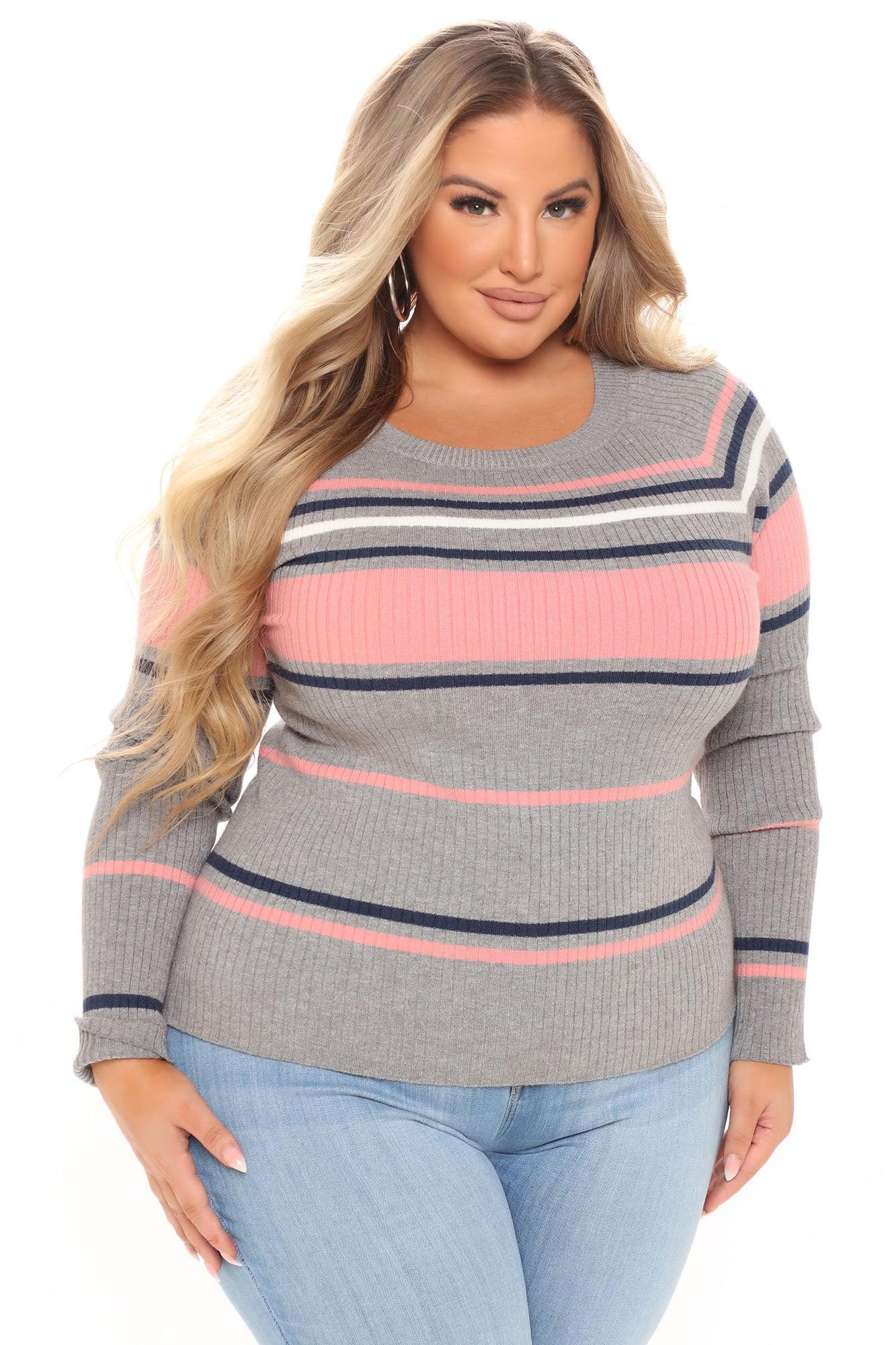 Stripes For Days Sweater - Heather Grey Product Image
