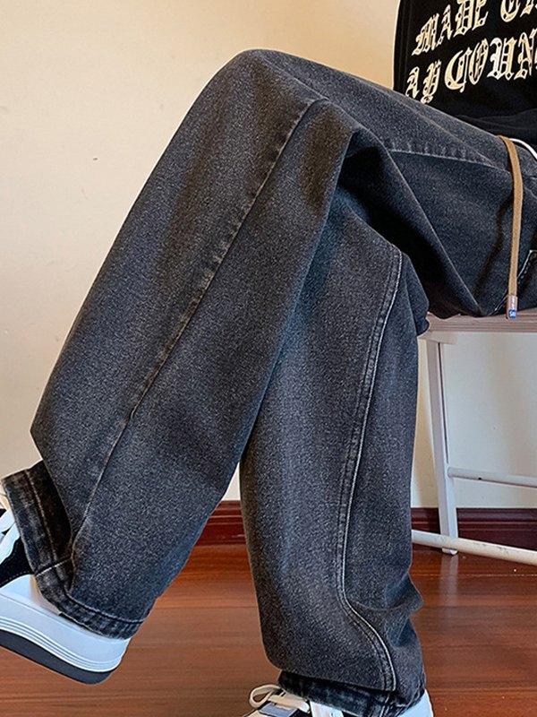 Men's Washed Vintage Denim Loose Jeans Product Image