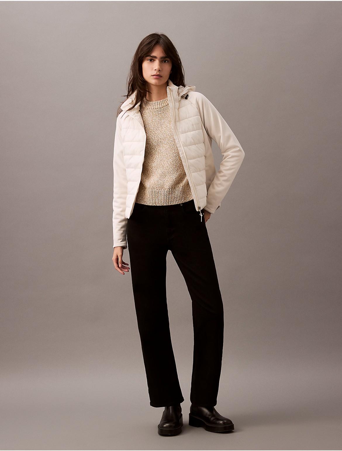 Calvin Klein Womens Mixed Media Puffer Jacket - White Product Image