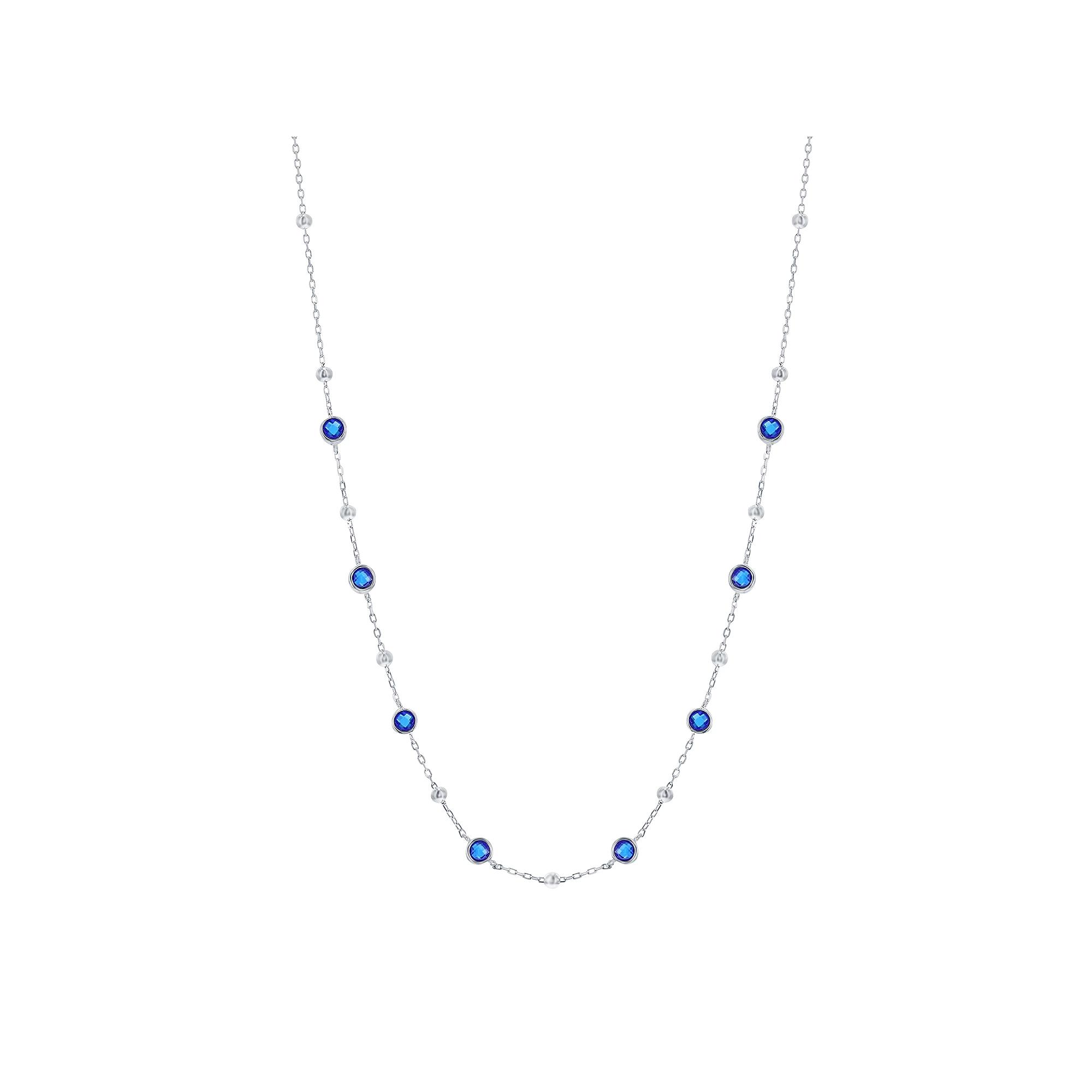 Argento Bella Sterling Silver Bezel-Set Cubic Zirconia & Bead Station Necklace, Womens Sterling Pink Product Image