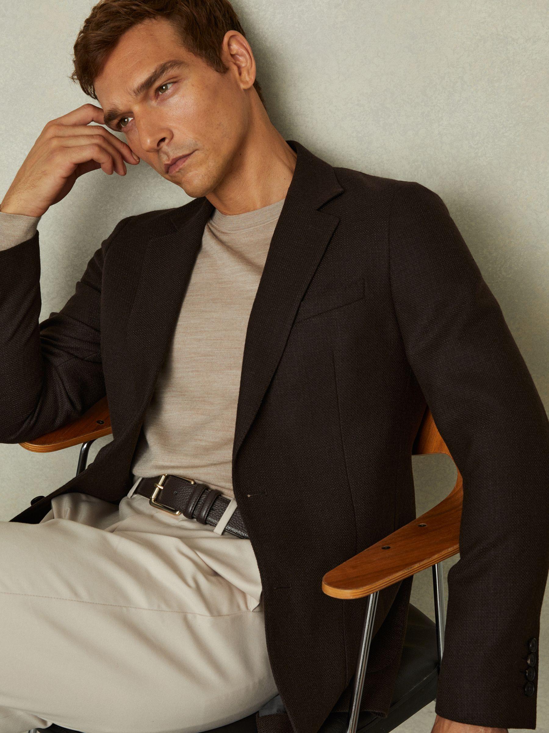 Single-Breasted Wool Blend Blazer Slim Fit in Chocolate Brown Product Image