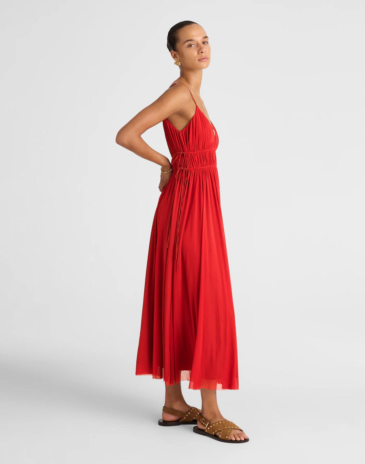 Gathered V-Neck Midi Dress Product Image