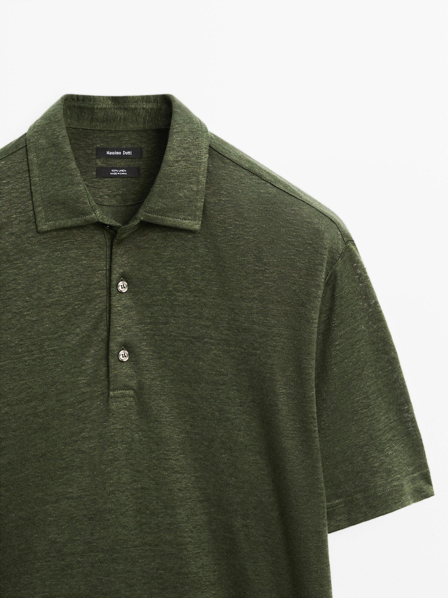 100% linen short sleeve polo shirt Product Image